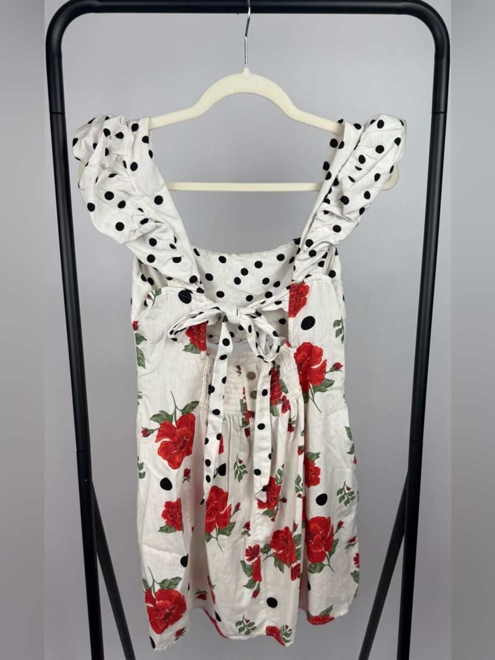Free People Mixed Print Bom Bom Mini Dress Polka Dot Floral Cottagecore Size M - Picture 7 of 9